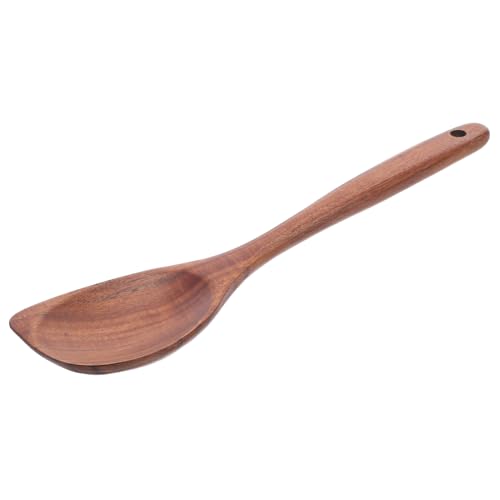 FONDOTIN 日式柚木角勺 長柄調理用スプーン 軽量耐熱非塗装 木製スープレードル 角型で鍋の隅まで届くキッチンツール