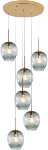 Lustre suspension cage d'escalier moderne en long 8 têtes bleu dégradé