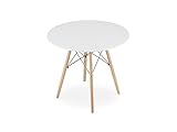 Diseño redondo moderno combinado con una excelente ergonomía. La mesa encaja perfectamente en la cocina, el comedor y la sala de estar. Funcionalidad, forma simple y durabilidad son las principales ventajas de la mesa. Dimensiones: diámetro de la parte superior de la mesa - 90 cm de altura - grosor de la mesa 72 cm - 18 mm Especificación: el tablero de la mesa está hecho de tablero MDF con acabado mate. Patas de mesa: madera de haya reforzada con un marco de acero. Mesa de montaje fácil.