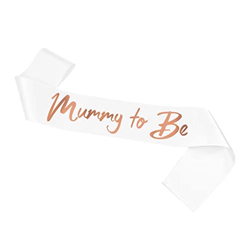 Mummy to Be Sash White and Gold Foiled Baby Shower Satin Sash Mum to Be Sash Baby Shower Favour Party Supplies for Mum (1 Pack)