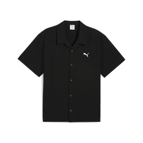 PUMA Mens Wardrobe Essentials Seersucker Relaxed Short Sleeve Button Up Shirt Casual Tops Casual - Black - ...