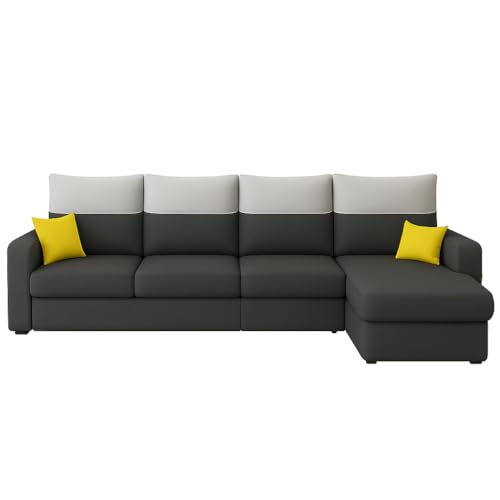 Image of FURNY Premium Amega 6 Seater Fabric RHS L Shape Sofa Set for Living Room with Dual Color Cushions (Dark Grey)