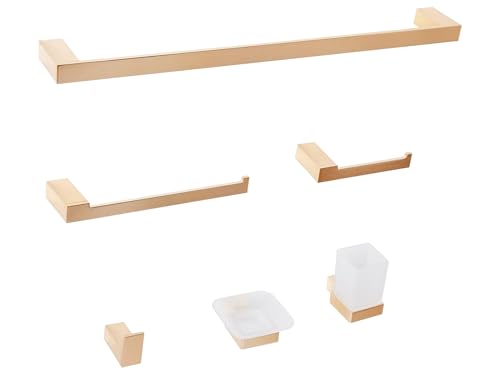 Conjunto de 6 Accesorios de baño Minimalista de Aluminio con Vaso y jabonera Dorado Tumaco