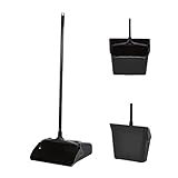 Primero Basics Pivoting Upright Dust Pan with Long Handle and Wheels, Large Capacity, Heavy Duty Commercial Dustpan for Indoor Outdoor, Standing Dust Pan for Home and Restaurant Cleaning, Black