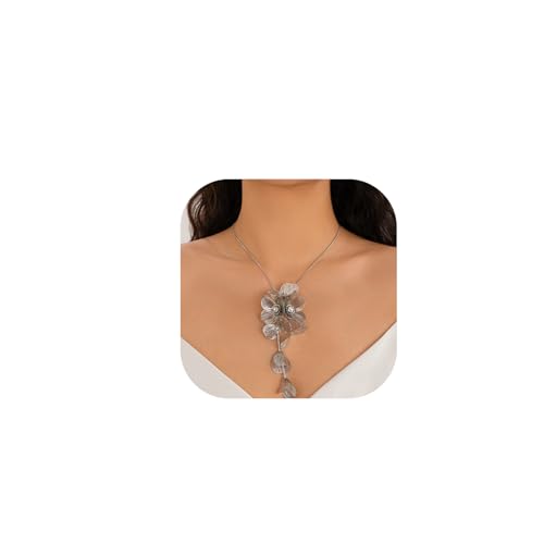 Vintage Big Flower Leaf Copper Long Tassel Collar Chest Chain