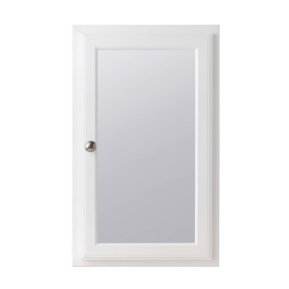 Mirrored Cabinet, White Finish, 15.75W x 25.75H x 4.75D in, Recessed Mount Medicine Cabinet