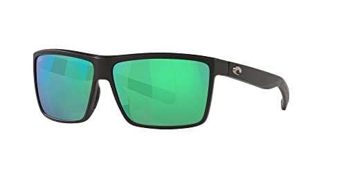 Costa Del Mar Men's Rinconcito Polarized Rectangular Sunglasses, Matte Black/Green Mirrored Polarized-580G, 60 Mm #TOP1