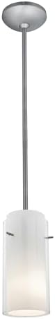 Glass`n Glass Cylinder - E26 LED Rod Pendant - Brushed Steel Finish - Clear and Opal Glass Shade