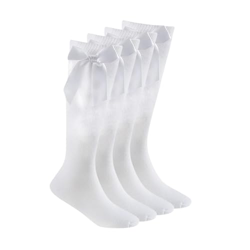 2 Pairs Girls Knee High Socks with Bow Back to School Socks Cotton Rich Uniform Party Wear Comfort Fit