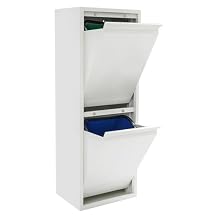 15-Gallon Waste & Recycling Cabinet with 2 Tilt-Out Buckets - Free-Standing Organizer for Kitchen/Garage/Laundry | Stainless Steel & Plastic, 35lbs Load Capacity