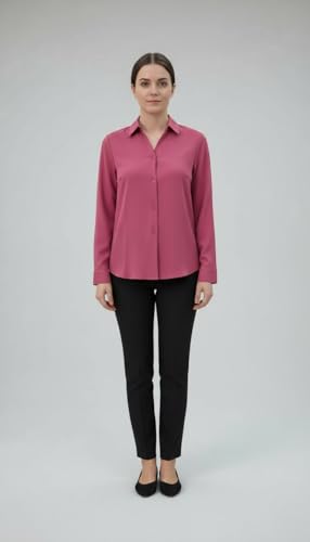Image of Women's Button-Down Shirt, Long Sleeve, Collared Blouse, Relaxed Fit, Casual and Office Wear
