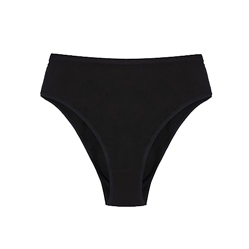 YIzdegg Bragas grandes femeninas algodón media cadera cintura alta color sólido alto abierto sexy damas triángulo ropa interior rojo, Negro , L