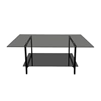 Jahof Glas Couchtisch 100 x 50 x 45 cm, Moderner Kaffeetisch Rechteckig Schwarz, Wohnzimmertisch mit Metallgestell, Beistelltisch für Wohnzimmer, Büro, Terrasse, Balkon
