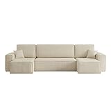 Fabrication européenne LOUNGITUDE Canapé d\'angle Farah panoramique Convertible 6 Places en Tissu Bouclette