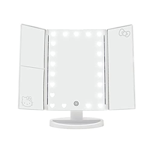 Impressions-Vanity-Hello-Kitty-Trifold-LED-Mirror-Desk-Mirror-with-Lights-and-Touch-Sensor-Dimmer-Lighted-Makeup-Mirror-with-Adjustable-2X-and-3X-Magnifying-Mirror-White