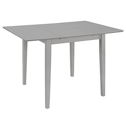 vidaXL Extendable Dining Table in Grey - Space-Saving Design - Solid Rubber Wood with MDF Tabletop - Scandinavian Style Dining Room Furniture