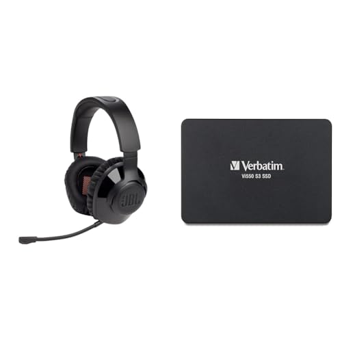 JBL Quantum 350 Over-Ear Gaming Headset – Wireless 2.4 GHz und USB-C-Anschluss – Mit abnehmbarem Boom Mic und QuantumSurround Sound – Schwarz & Verbatim Vi550 S3 SSD