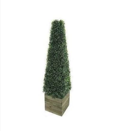 85cm (2.8ft) Pyramid Cone Artificial Topiary Tree - Pack of 2, Boxwood Topiary Trees with Wooden Planters, Great for Indoor and Outdoor Decor