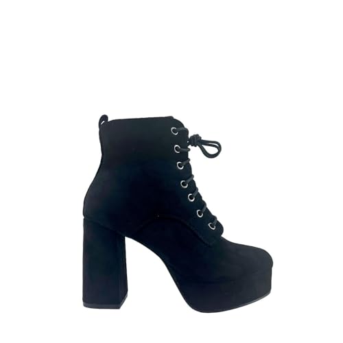 MODELISA - Botin Tacon Ancho Plataforma Cordon Cremallera Para Vestir Mujer (Negro, 38)