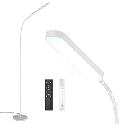 Wio-Mio Floor Lamp, 15w/1000lm Bright LED Floor Lamp with Stepless Adjustable 3000K-6000K Colors and Dimmer, Remote and Touch Control Reading Lamp, Adjustable Gooseneck Floor Lamp for Living Room