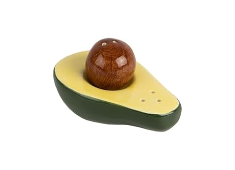 Fisura - Oryginalna solniczka i pieprzniczka "avocado". Zestaw do soli i pieprzu na stół w kształcie awokado. Zestaw ceramicznych solniczek i pieprzniczek. 4,5 x 5,5 x 9 cm.