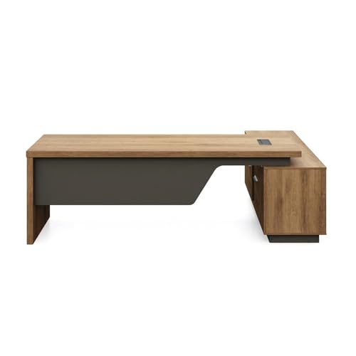 Image of Home & Office Director Table Made in Particle Board with Side Unit L Shape Design Office Desk Multi Drawer Openable Shutter-Brown Color 5-Year Warranty & Free Assembly (LDL-551)