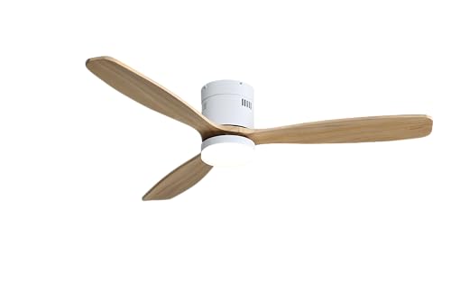 NARVI Ventilador de techo color blanco, con 3 Palas de Madera color Haya, Motor DC, Luz LED Regulable, Temporizador, Memoria y Mando a distancia.