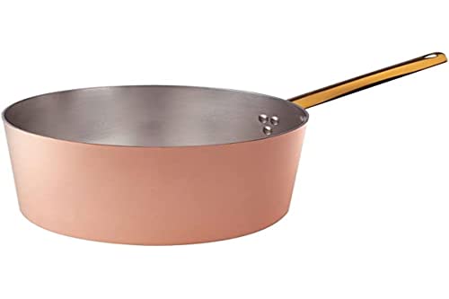 Pentole Agnelli ALCU10522 Casseruola Alta con Manico, Rame Liscio Stagnato a Mano, 22 cm