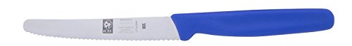 ICEL 4.25 Inch Serrated Edge Steak Knife, High Carbon German Stainless Steel Razor Sharp Blade, Textured Non-Slip Blue Polypropylene Handle