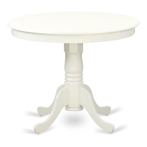 East West Furniture Antique Wood Dining Table with Pedestal Legs in White