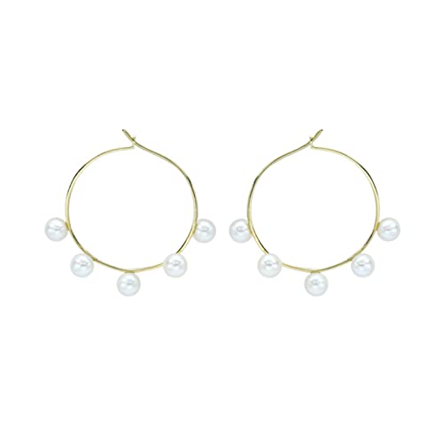 Boucles d'oreilles élégantes en métal avec perle ronde de style haute joaillerie