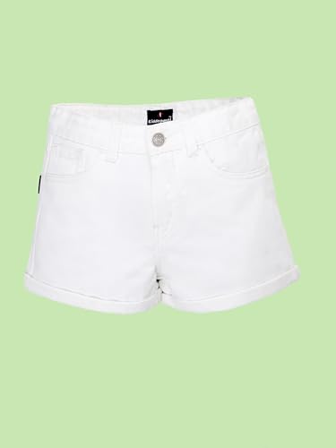 Image of KiddoPanti Girls Tight Length Rollup Denim Shorts with Lavender and Pink 3D Crochet Flowers