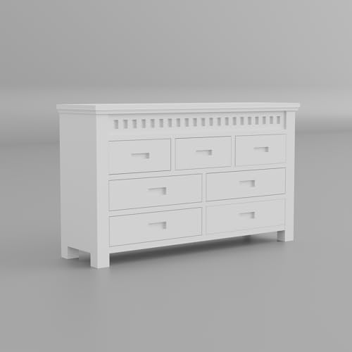 Image of Solid Sheesham Wood Deco White 7 Drawers Cabinet, Storage Organizer Sideboard, Kitchen Chest, Cupboard Furniture for Bedroom, Living Room, Home & Office