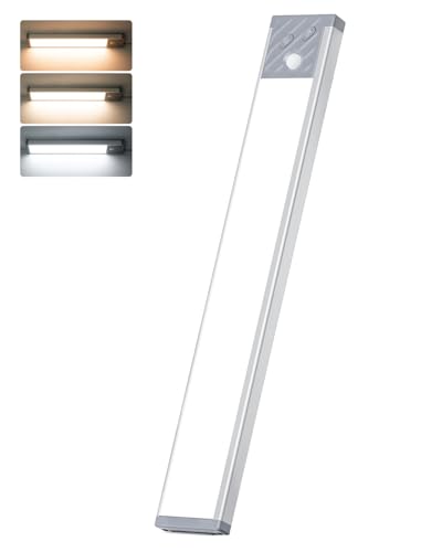 HIBOITEC 3 Colores Luz Armario Sensor Movimiento-65LED Superbrillantes Led Cocina Bajo Mueble, 2500mAh Luz Led Recargable, Magnética Adhesiva, Larga Duración Luces Armarios con Sensor sin Cable