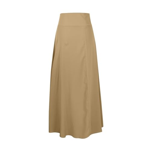 Womens Reffle Hem Drape Maxi Skirts Summer Trendy Casual Loose Solid Color Elastic Waist Irregular Swing Long Skirt2