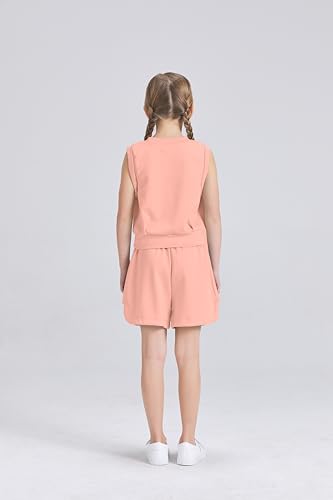 Image of Girls 2 Piece Outfits 2025 Trendy Clothes Summer Cute Sleeveless Tops Shorts Clothing Sets Activewear