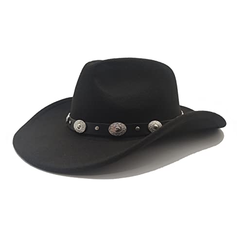 Cowboyhut Damen Herren Westernhut Schwarz Fedora Hut Breiter Krempe mit Lederband