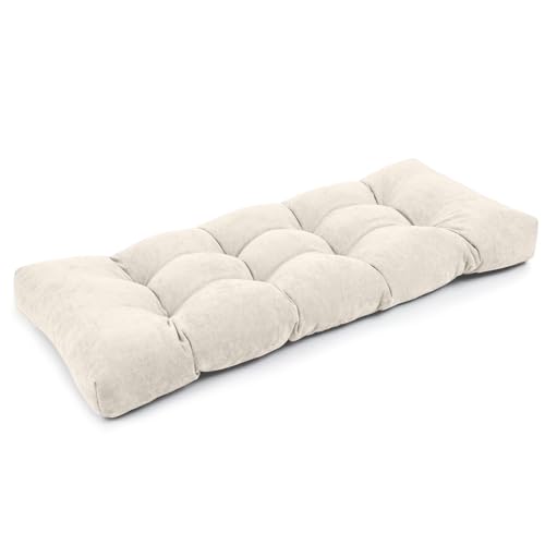 ROFIELTY Tufted Bench Cushion, Chenille Fabric, Wicker Loveseat Cushion 2 Ties, Suitable for Piano Bench/Indoor Furniture/Swing (Beige, 48×18×4)