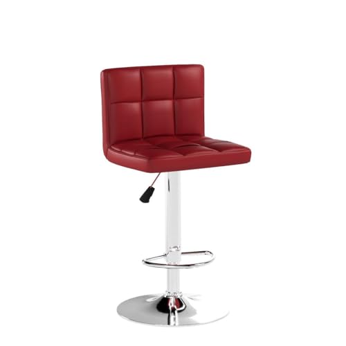 Image of Furmax Bar Stools Modern Pu Leather Swivel Adjustable Hydraulic Bar Stool Square Counter Height Stool Set of 2 (Wine Red)