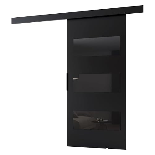 MINIO go for it - Schiebetür Komplettset CLEAN E, Schiebetüren, Wandmontage, Schiebetürsystem, Zimmertüren (Schwarz, 106x205 cm)