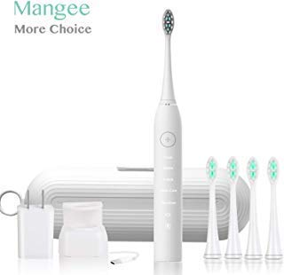 Sonic Electric Toothbrush 40200 Vibrations Deep Clean As Dentist Rechargeable Toothbrush Smart Timer 15 Brushing Modes 4 Replacement Heads with Travel Case IPX7 Waterproof for Shower (T10 White)