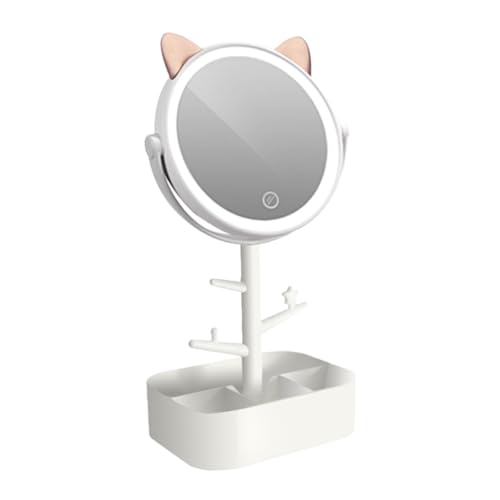 Espejo para maquillaje Angoily con luz LED y base giratoria