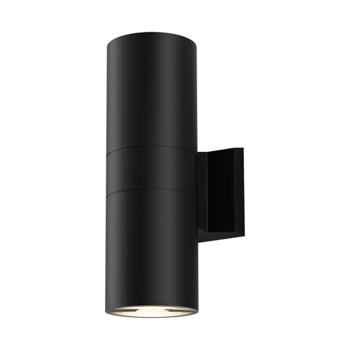 Image of JAYMP 11.8 inch Up and Down Wall Sconce Aluminum Modern Outdoor Light, Black Round IP65 Waterproof Exterior Wall Lamp for Front Door Patio Porch Staircase Hallway