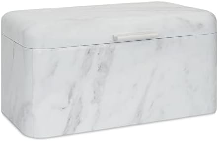 ALhom Bread Box/Holder/Keeper/Bin for Kitchen Counter, Countertop, Large White Metal Bread Storage Container, Stainless Steel, Modern Marble Print
