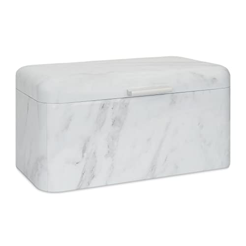 Alhom Bread Box/Holder/Keeper/Bin For Kitchen Counter, Countertop, Large White Metal Bread Storage Container, Stainless Steel, Modern Marble Print #TOP23