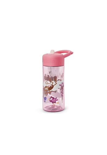 Affenzahn Kunststoff Trinkflasche mit buntem Motiv, Wiederverwendbar, Spülmaschinengeeignet, 430ml Fabelhafte Fantasiewelt - Rosa