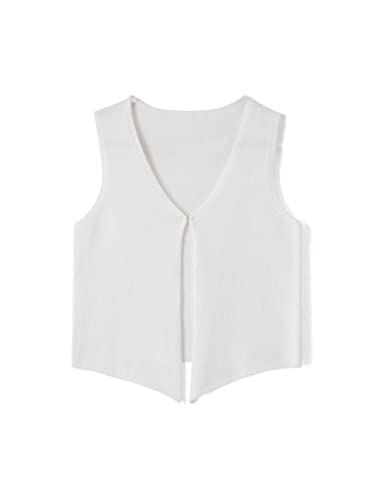 Women Crochet Knit Vest Sleeveless Button Down Vintage Knitted Vest Tops Y2K Streetwear White M #TOP6