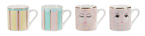 Miss Etoile Lot de 4 tasses à expresso Bubblegum - Tasses à expresso - Tasses à moka - Multicolore - Détails dorés