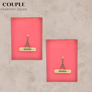 Image of YOUR GIFT STUDIO Customized Passport Holder | Personalised Passport Cover Wedding Anniversary Marriage Gifts for Couple Friend Husband Wife (Pink)