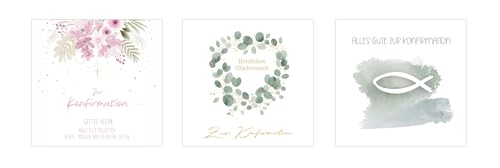 Edition Seidel Set 9 Premium quadratische Karten zur Konfirmation mit Umschlägen. Glückwunschkarten Konfirmationskarten Doppelkarten Klappkarten Kartenset Karte Spruch Kinder Jugendliche (SW026)